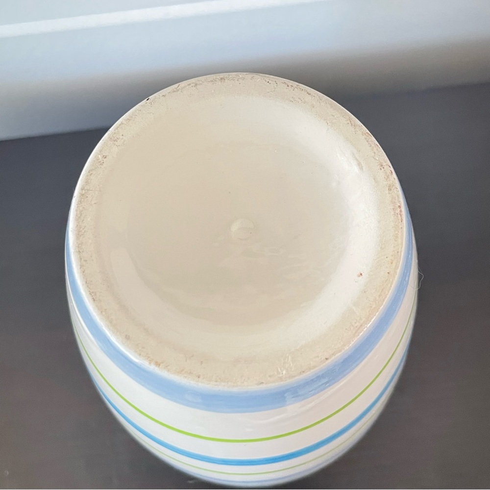 $10 SALE Elegant Blue Green Striped Vase Home Accent Floral Decor Ceramic Pot - Picture 6 of 7